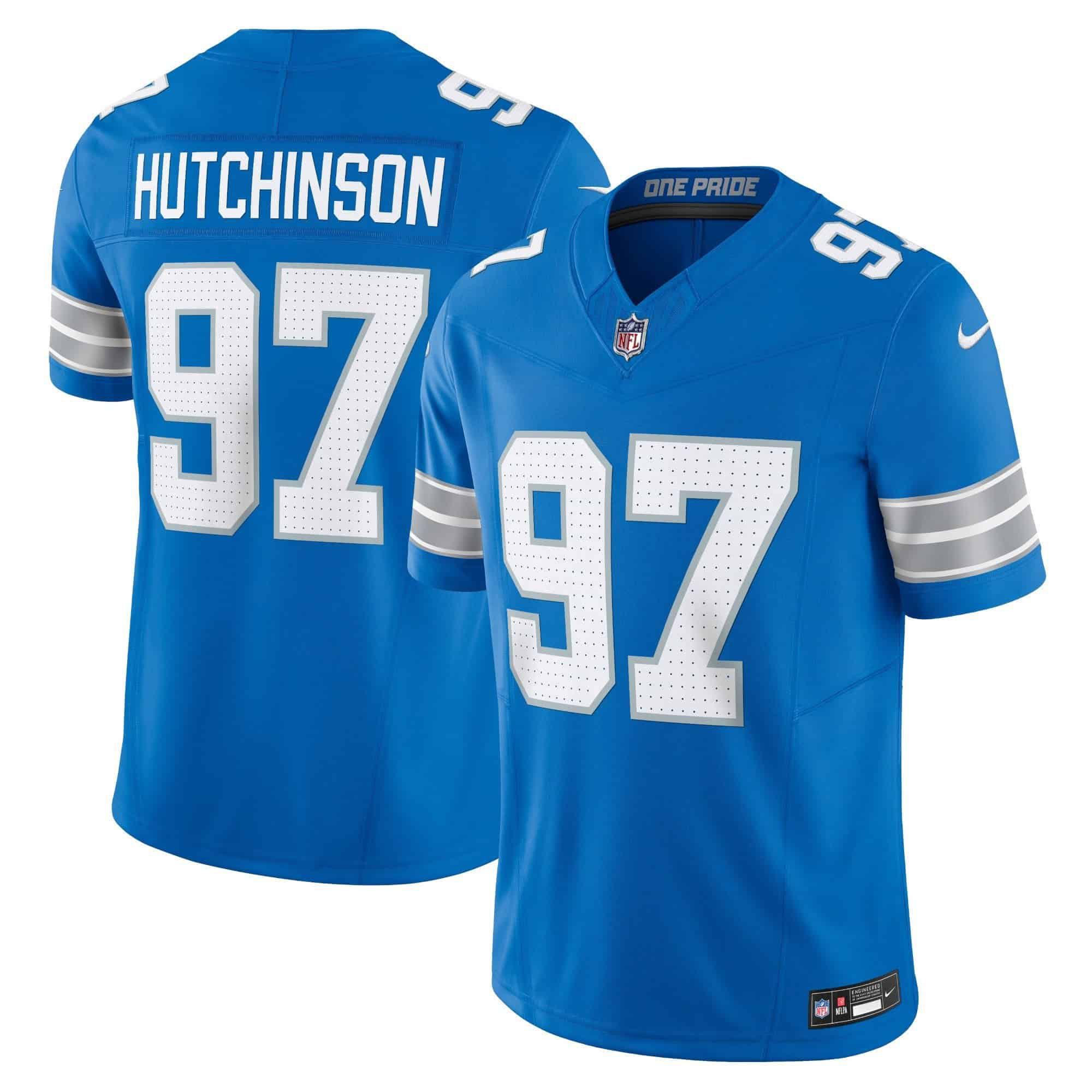 Men Detroit Lions #97 Hutchinson Blue 2024 Nike Vapor Limited NFL Jersey